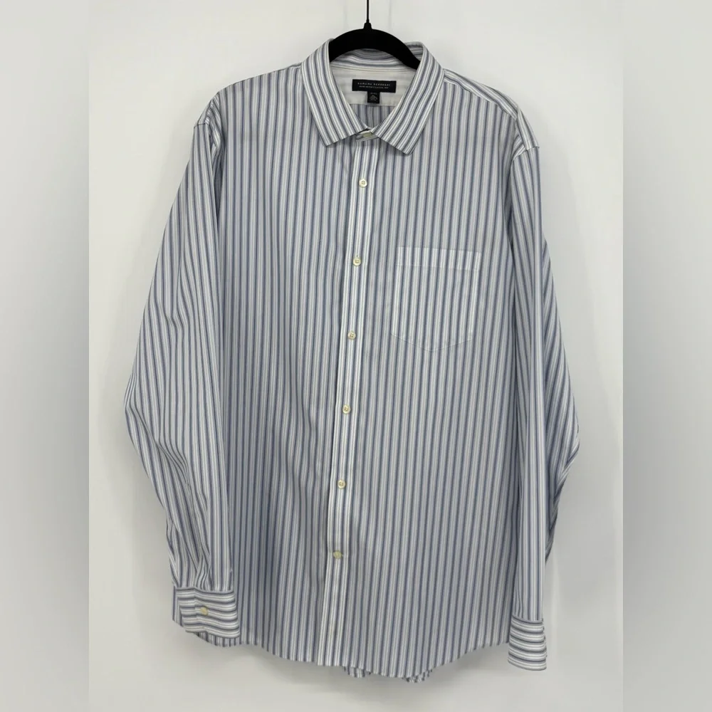 BANANA REPUBLIC Shirt Non-Iron Classic Fit Blue Striped Mens XL (17-17 1/2)